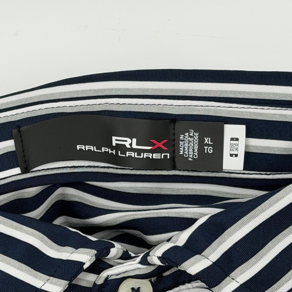 RLX Ralph Lauren Mens XL Polo Shirt Striped Navy Gray Golf Short Sleeve - Picture 7 of 8